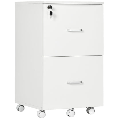 Desk Container Storage on Wheels Filing Cabinet Office Furniture 2 Lockable Drawers made of MDF Chipboard Dimensions 43L x 45W x 72H cm White
