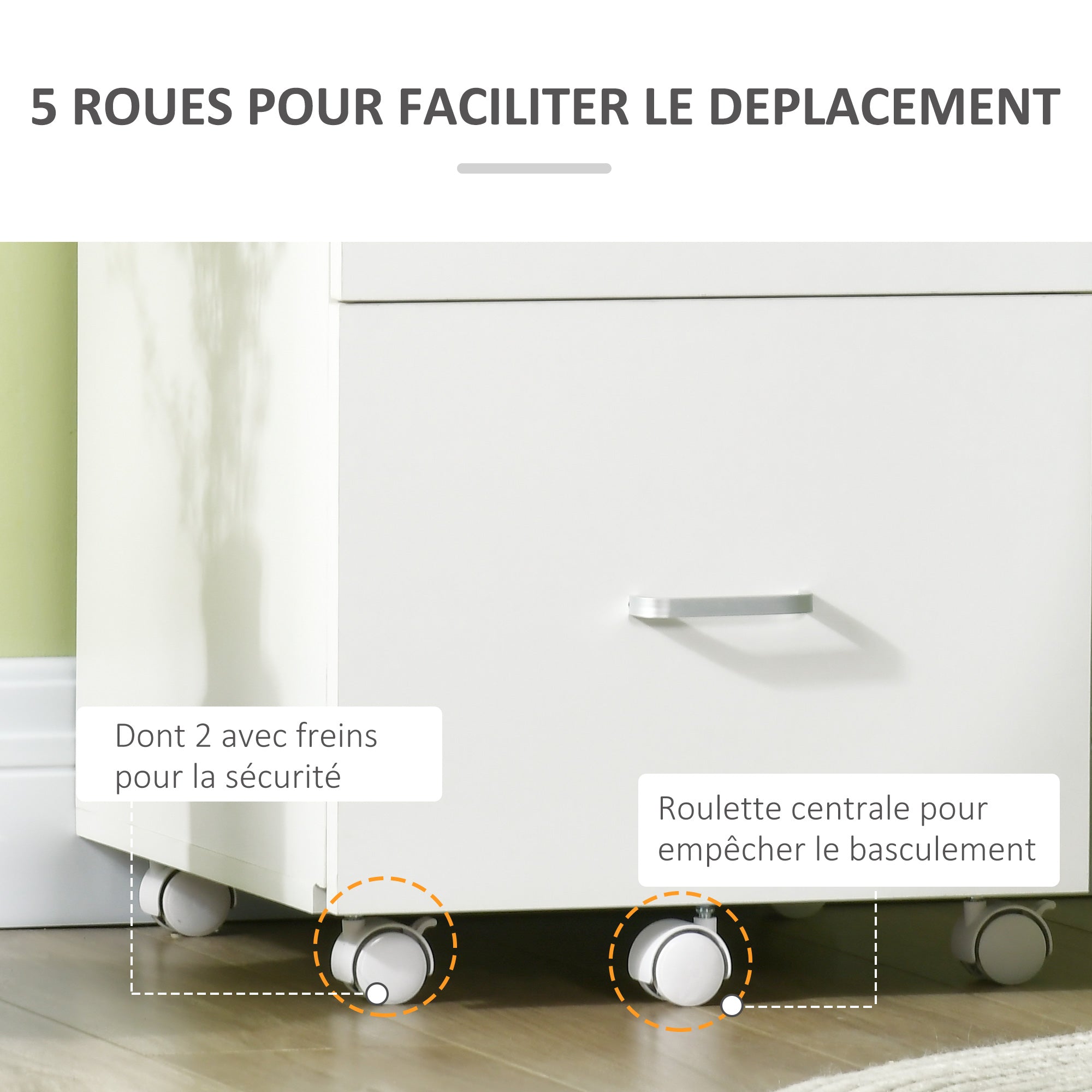 Desk Container Storage on Wheels Filing Cabinet Office Furniture 2 Lockable Drawers made of MDF Chipboard Dimensions 43L x 45W x 72H cm White