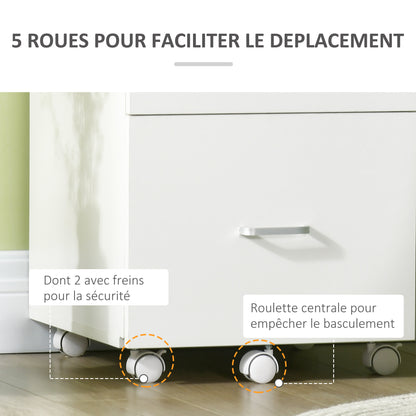 Desk Container Storage on Wheels Filing Cabinet Office Furniture 2 Lockable Drawers made of MDF Chipboard Dimensions 43L x 45W x 72H cm White