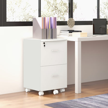 Desk Container Storage on Wheels Filing Cabinet Office Furniture 2 Lockable Drawers made of MDF Chipboard Dimensions 43L x 45W x 72H cm White