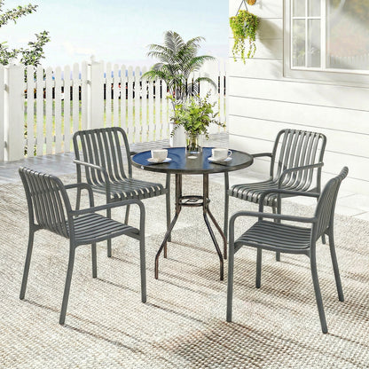 4-Piece Stackable Patio Chairs – Slatted Design with Armrests, Ergonomic Outdoor Dining Chairs for Garden & Balcony, 265 lb Capacity, Dark Gray
