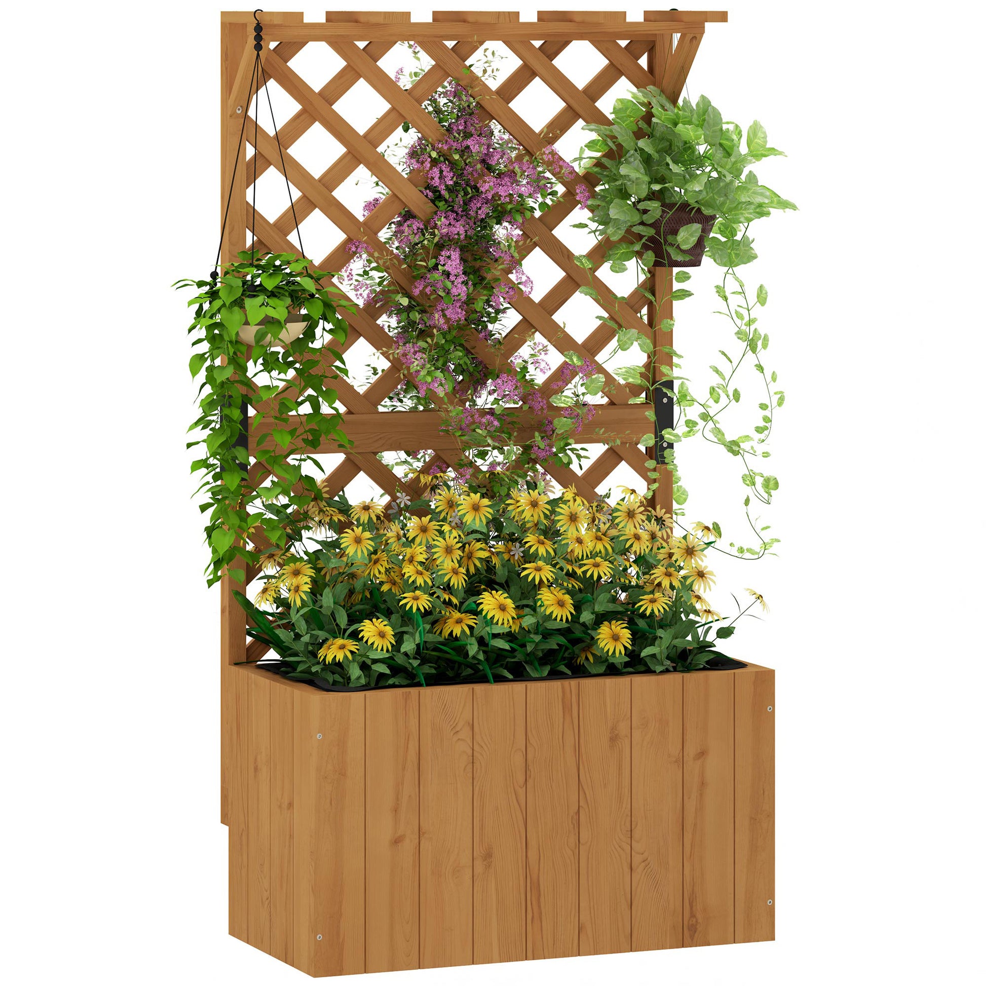 Raised Bed Planter with Trellis Roof Flower Pot Wooden, Garden Trellis 64 x 33 x 122cm for Garden Balcony Terrace, Flower pot for Climbing Plants Basket Plants, Flowers
