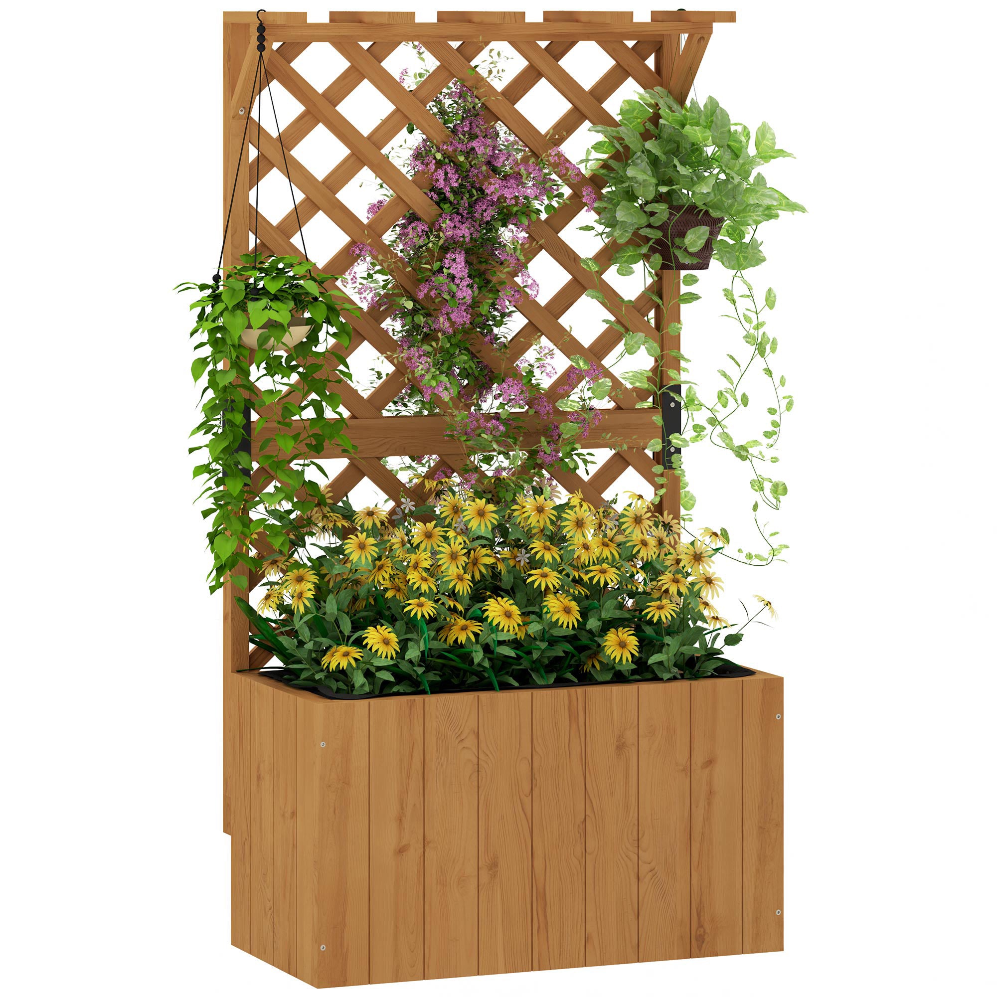 Raised Bed Planter with Trellis Roof Flower Pot Wooden, Garden Trellis 64 x 33 x 122cm for Garden Balcony Terrace, Flower pot for Climbing Plants Basket Plants, Flowers
