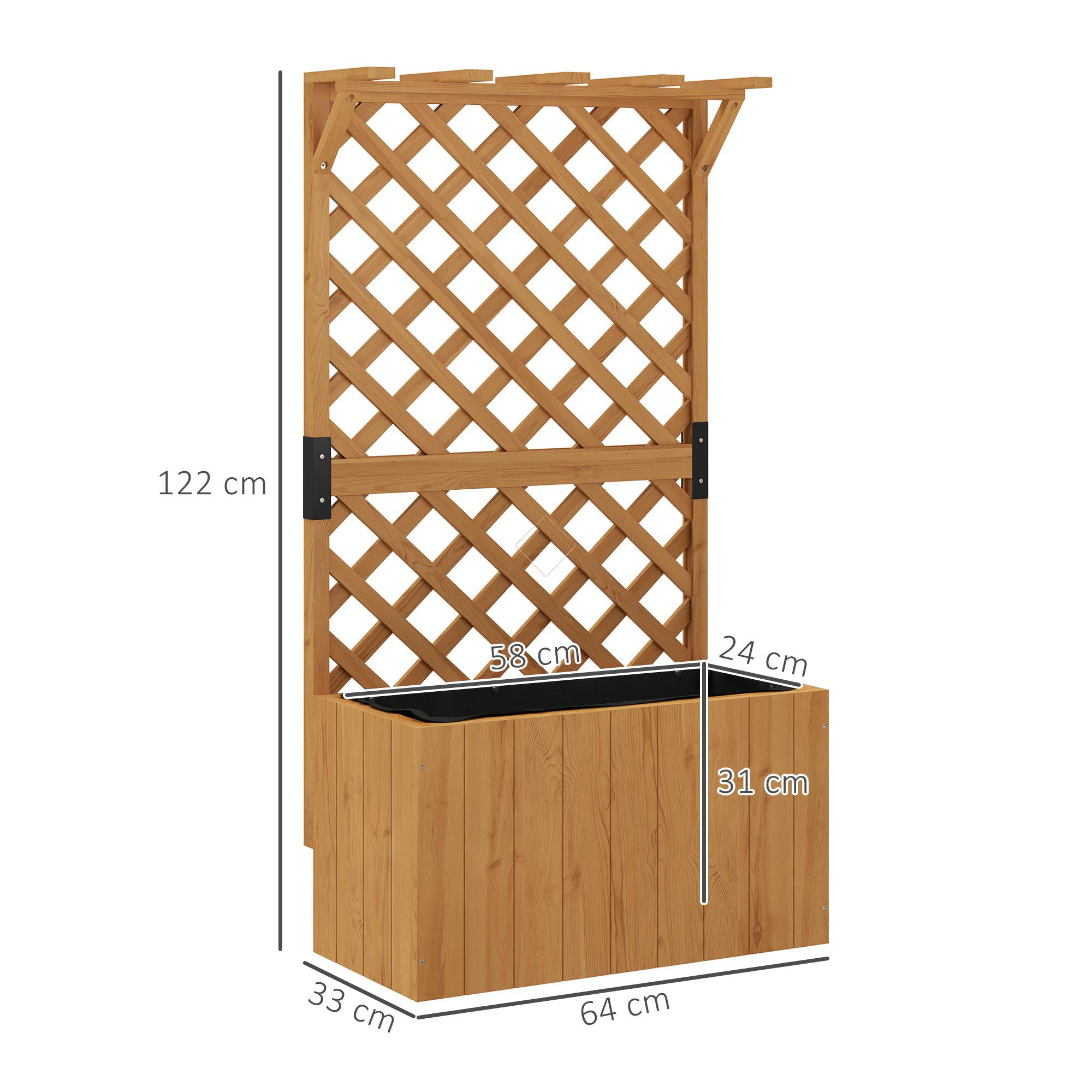 Raised Bed Planter with Trellis Roof Flower Pot Wooden, Garden Trellis 64 x 33 x 122cm for Garden Balcony Terrace, Flower pot for Climbing Plants Basket Plants, Flowers