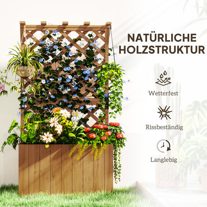 Raised Bed Planter with Trellis Roof Flower Pot Wooden, Garden Trellis 64 x 33 x 122cm for Garden Balcony Terrace, Flower pot for Climbing Plants Basket Plants, Flowers