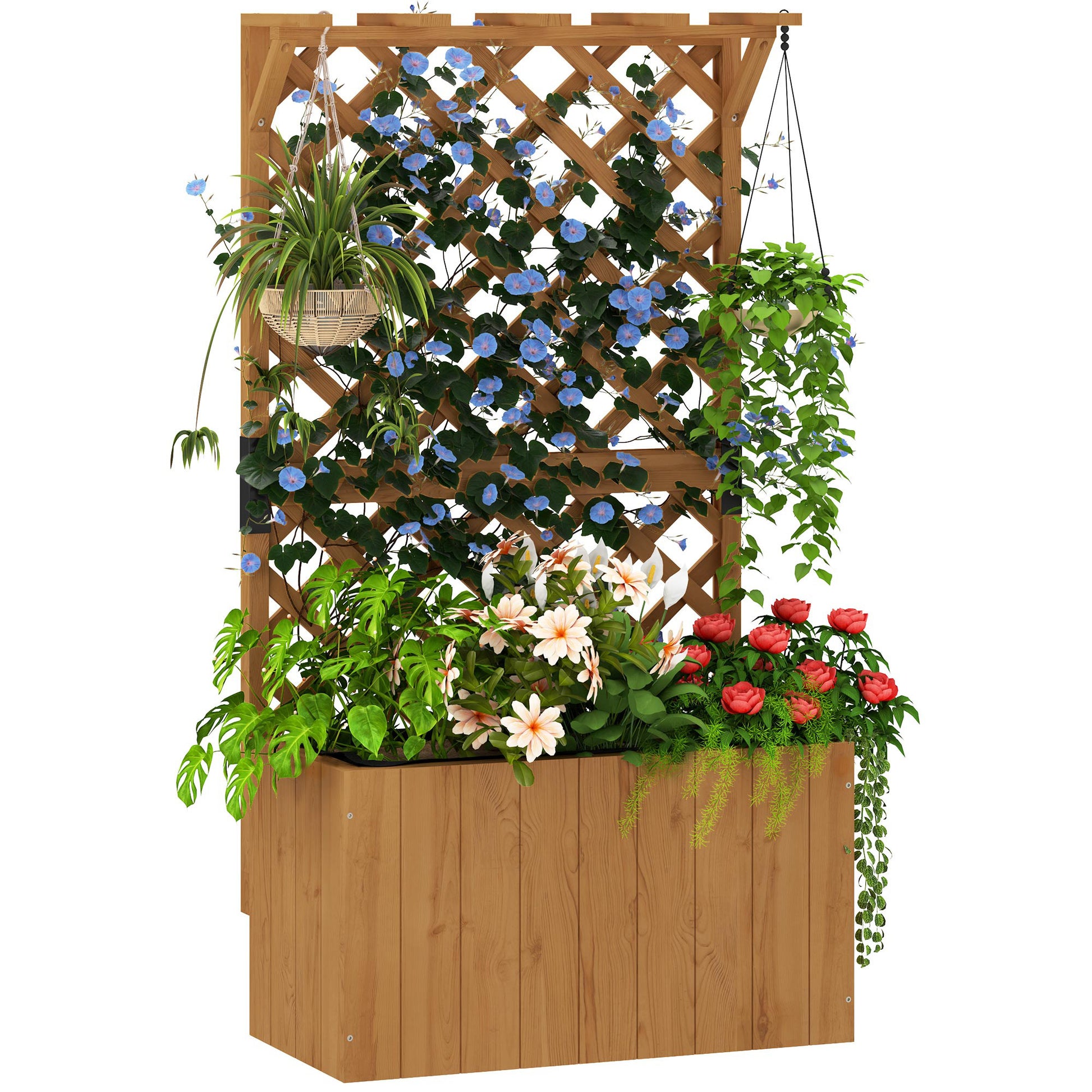 Raised Bed Planter with Trellis Roof Flower Pot Wooden, Garden Trellis 64 x 33 x 122cm for Garden Balcony Terrace, Flower pot for Climbing Plants Basket Plants, Flowers