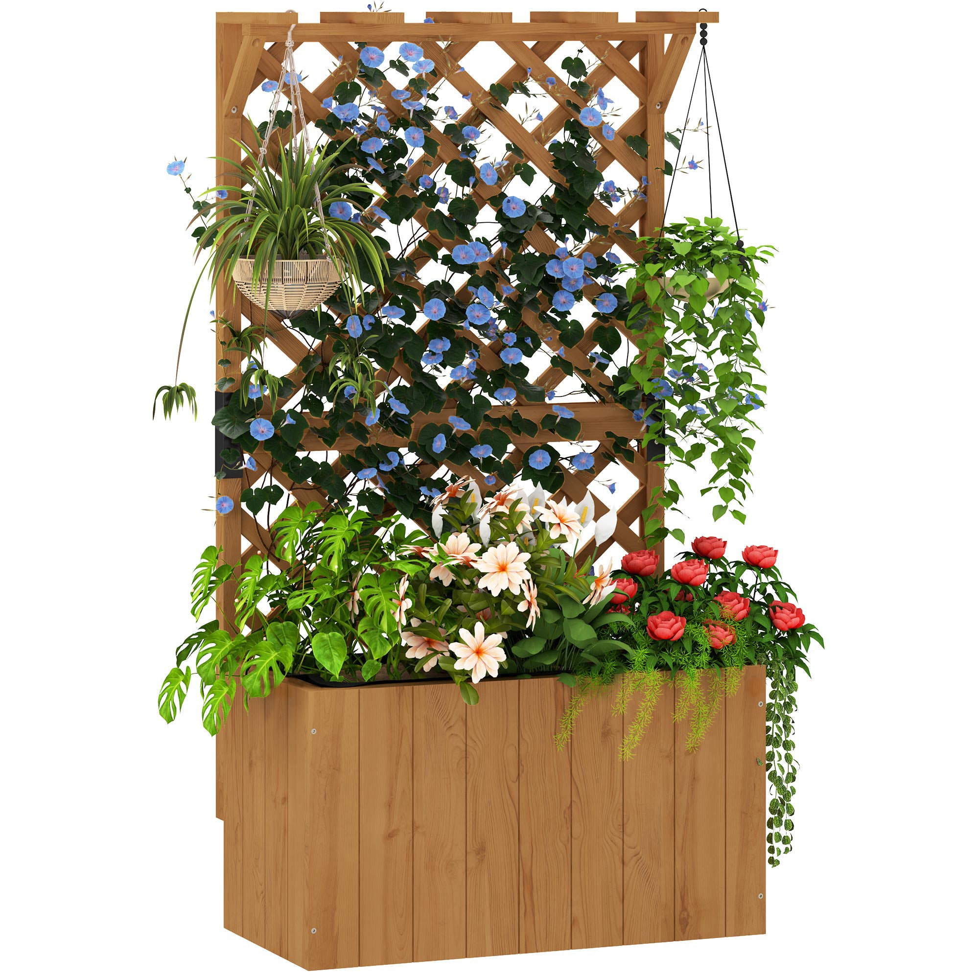 Raised Bed Planter with Trellis Roof Flower Pot Wooden, Garden Trellis 64 x 33 x 122cm for Garden Balcony Terrace, Flower pot for Climbing Plants Basket Plants, Flowers