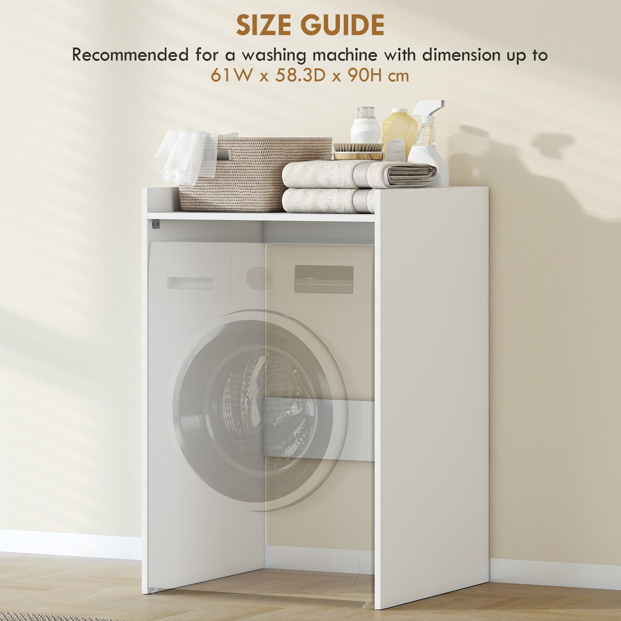 Bathroom Washing Machine Cabinet with Open Shelf — Space-Saving Laundry Niche for Small Bathrooms, 64 x 60 x 97.5 cm (25.2 x 23.6 x 38.4 in), White
