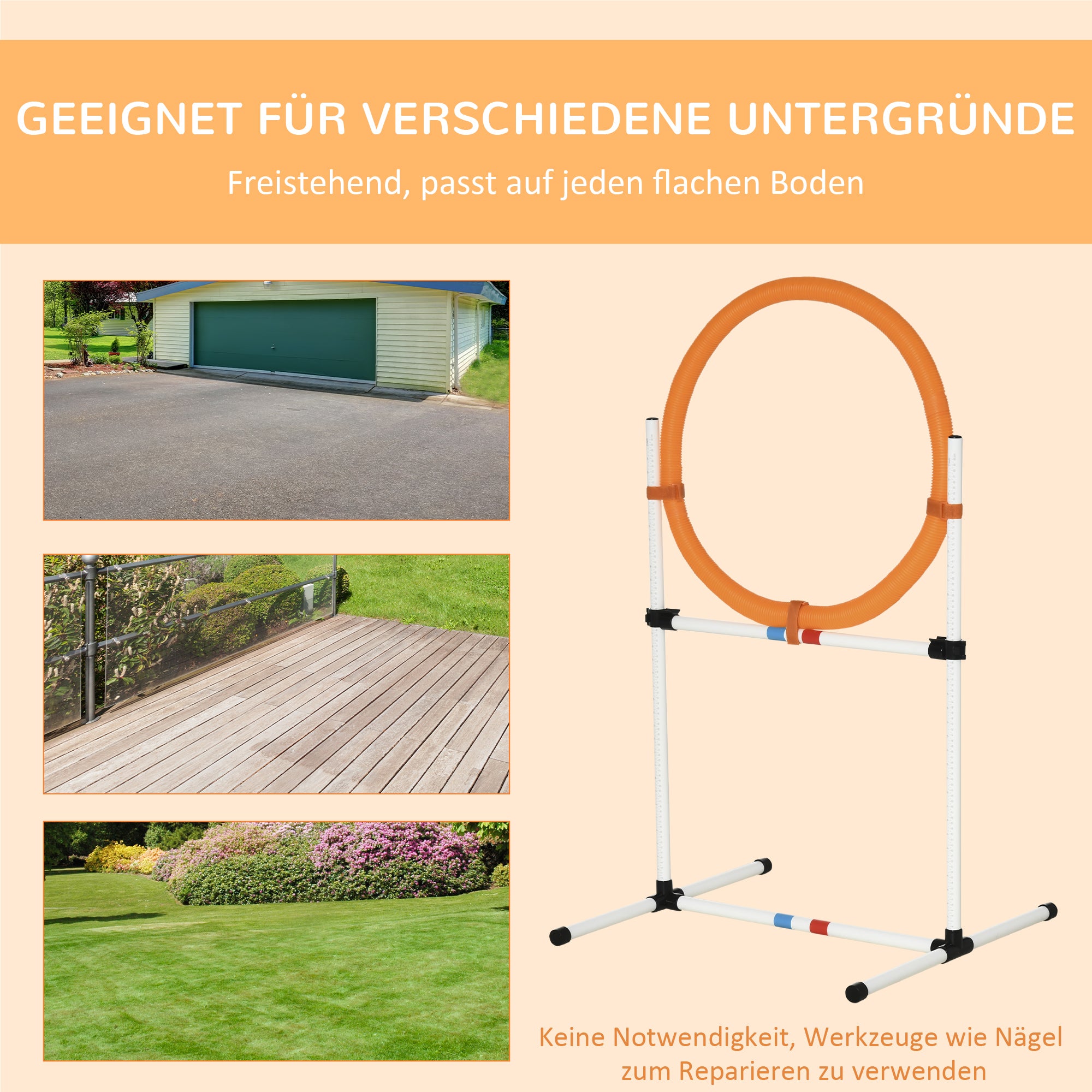 Dog Training Set Spring Ring for Pet Agility Training Portable PE White + Orange 74.5 x 66 x 91 cm