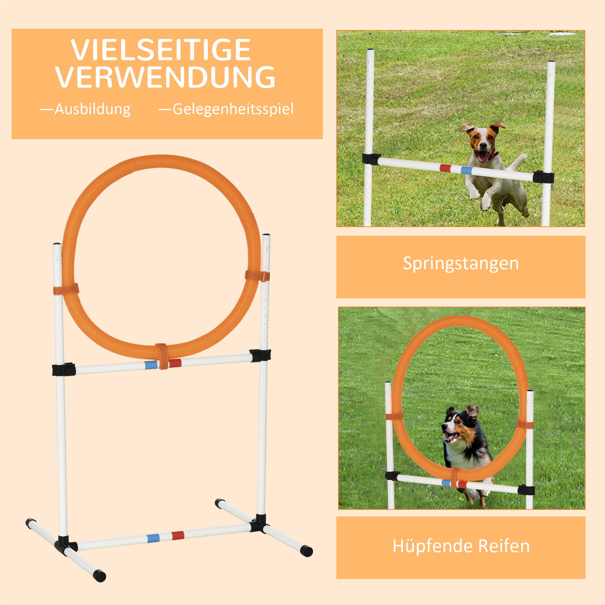 Dog Training Set Spring Ring for Pet Agility Training Portable PE White + Orange 74.5 x 66 x 91 cm