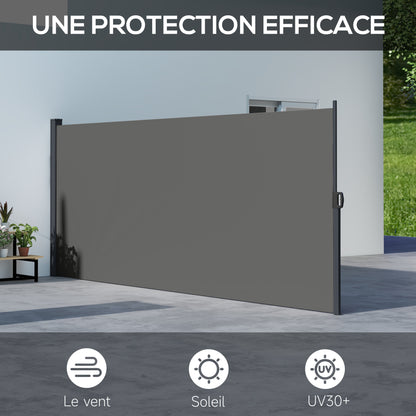 Side Retractable Wind Protection Privacy Screen Paravent Garden 4m x 1.60m Alu. Polyester UV-resistant Dark Grey