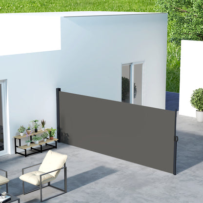 Side Retractable Wind Protection Privacy Screen Paravent Garden 4m x 1.60m Alu. Polyester UV-resistant Dark Grey