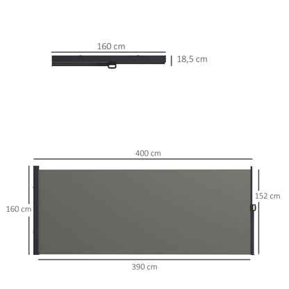 Side Retractable Wind Protection Privacy Screen Paravent Garden 4m x 1.60m Alu. Polyester UV-resistant Dark Grey