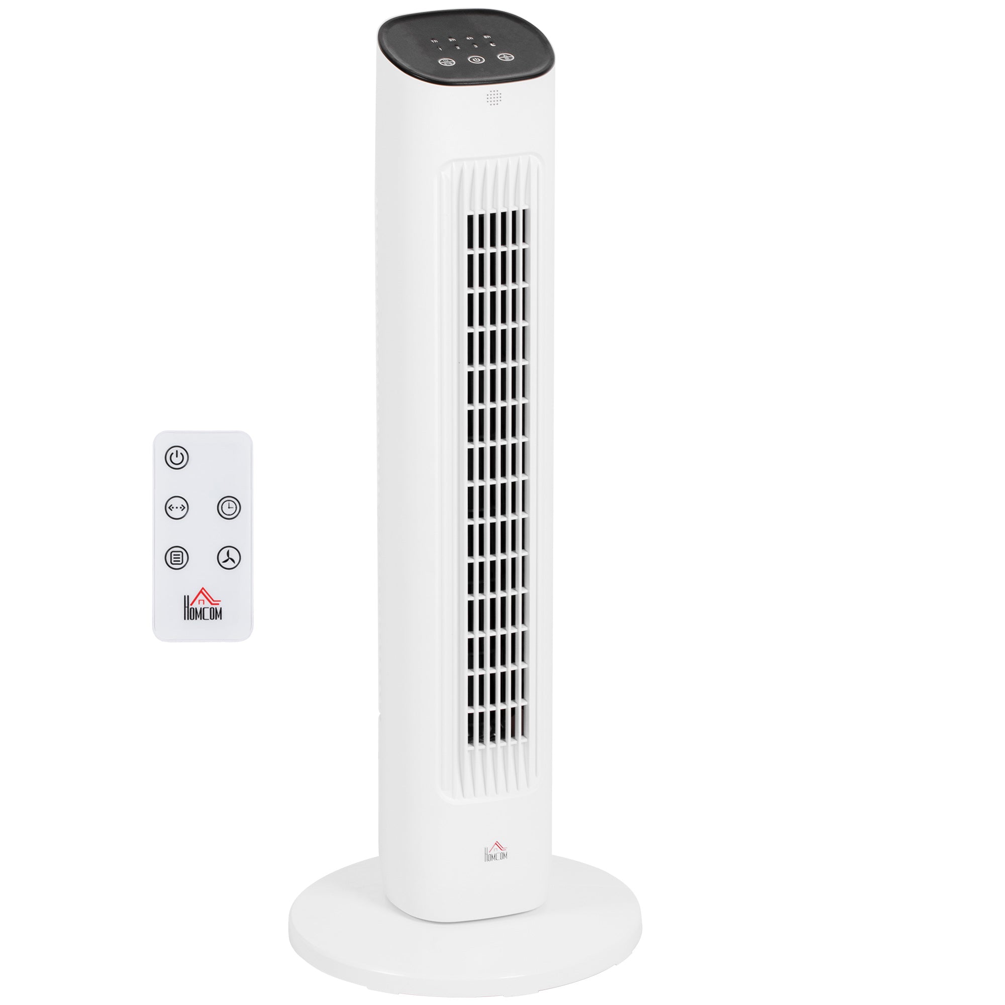 50W Tower Fan with Remote Control Silent Fan with 3 Speeds 15h Timer 85° Oscillation LED Display 30x30x78 cm White