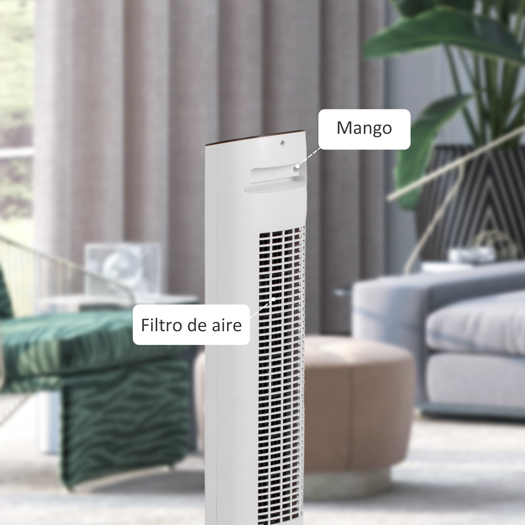 50W Tower Fan with Remote Control Silent Fan with 3 Speeds 15h Timer 85° Oscillation LED Display 30x30x78 cm White