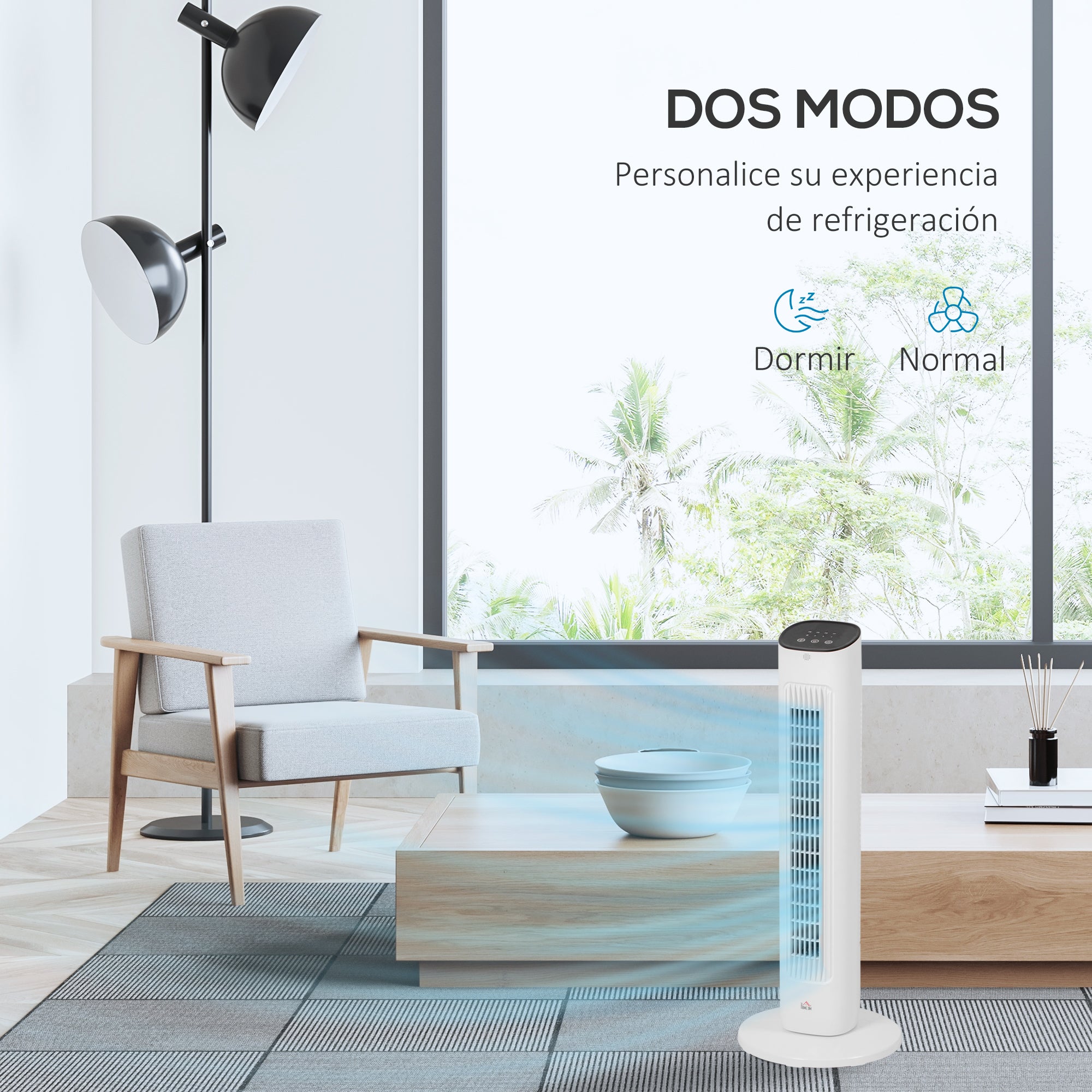 50W Tower Fan with Remote Control Silent Fan with 3 Speeds 15h Timer 85° Oscillation LED Display 30x30x78 cm White