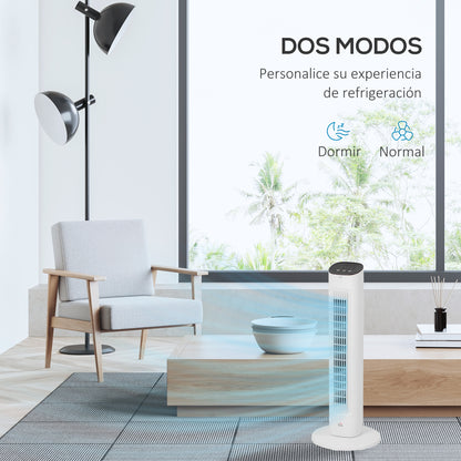 50W Tower Fan with Remote Control Silent Fan with 3 Speeds 15h Timer 85° Oscillation LED Display 30x30x78 cm White