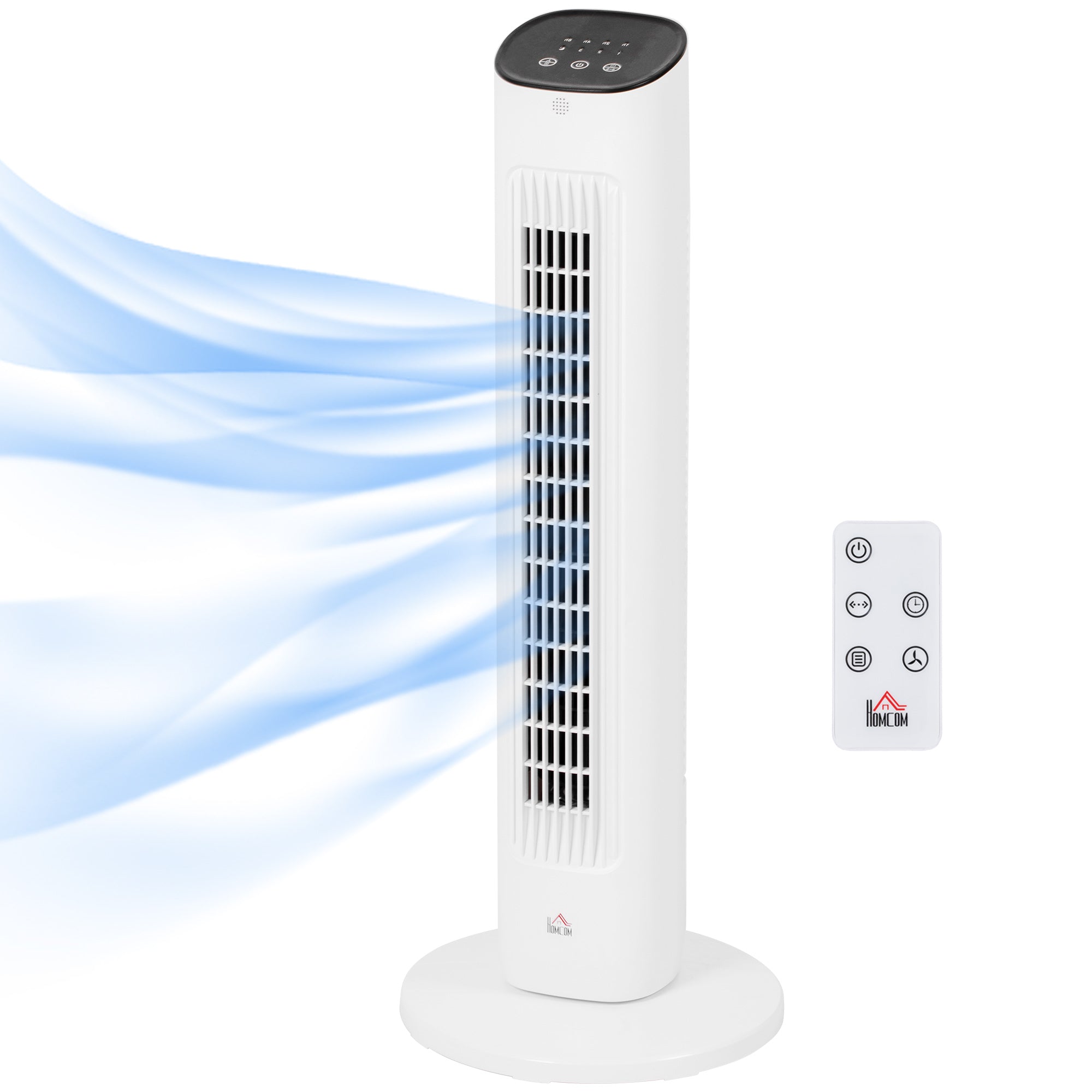 50W Tower Fan with Remote Control Silent Fan with 3 Speeds 15h Timer 85° Oscillation LED Display 30x30x78 cm White