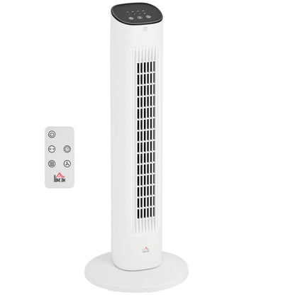 50W Tower Fan with Remote Control Silent Fan with 3 Speeds 15h Timer 85° Oscillation LED Display 30x30x78 cm White