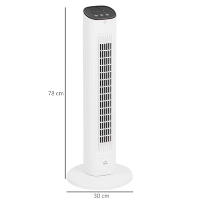 50W Tower Fan with Remote Control Silent Fan with 3 Speeds 15h Timer 85° Oscillation LED Display 30x30x78 cm White