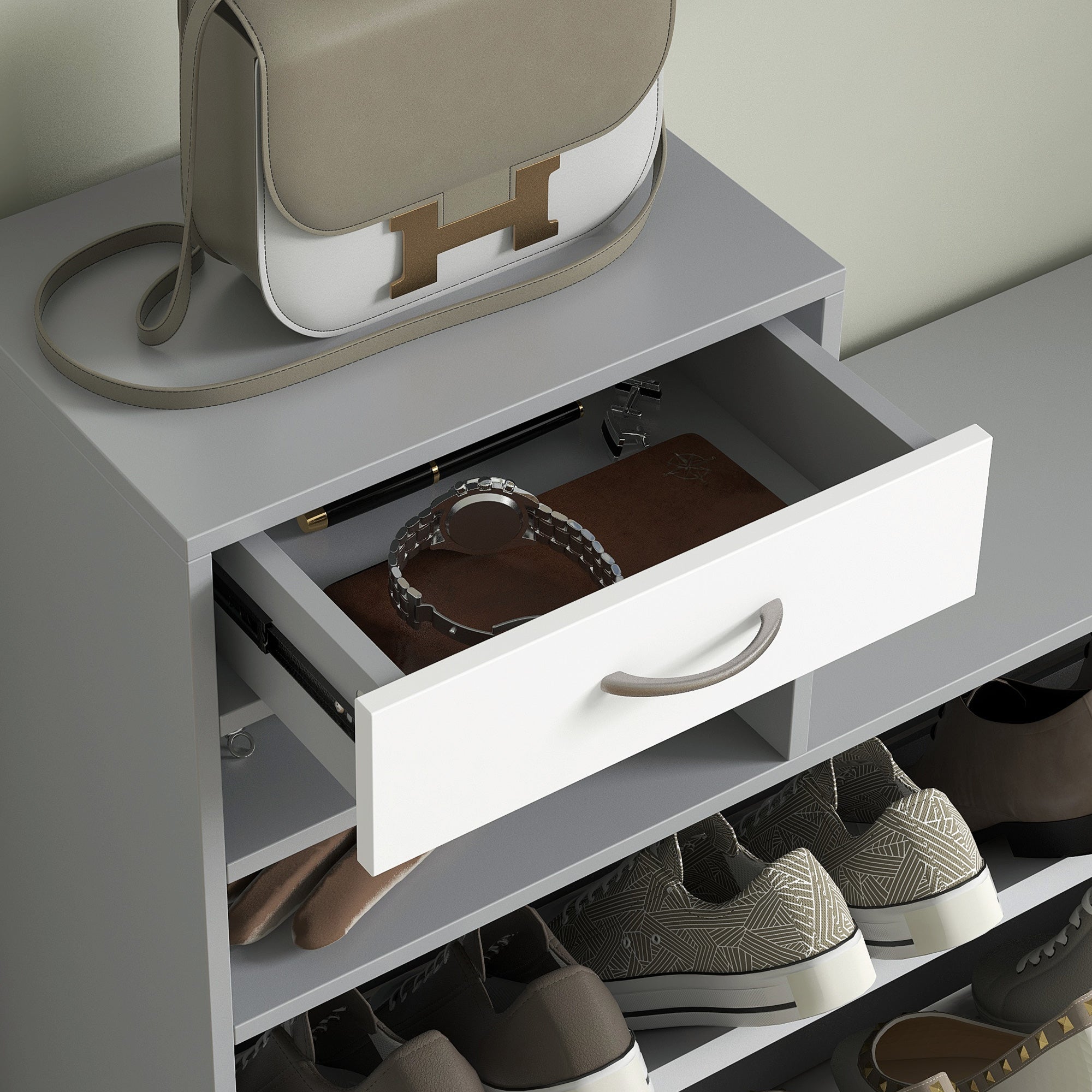 Entryway Hall Tree with Mirror Coat Rack and Shoe Bench 2-Piece Hallway Furniture with 6 Hooks Shelves and Flip-Down Drawer for Dark Gray Hallway