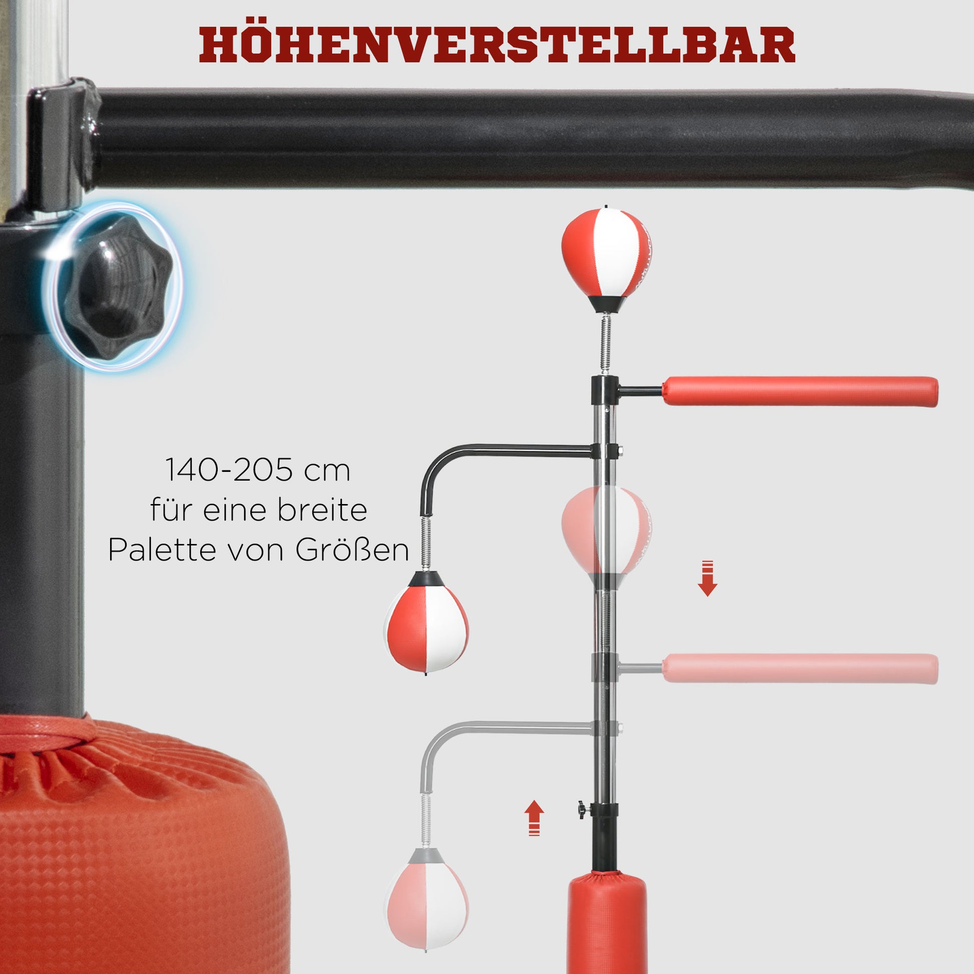 SPORTNOW Freestanding Punching Bag 140-205cm Inflatable Stand Punching Bag with Pump, Suction Cup 2 Reflex Balls Punching Ball Set Adjustable Height Kickboxing Bag Boxing Trainer for Adults Teenagers Strength Training