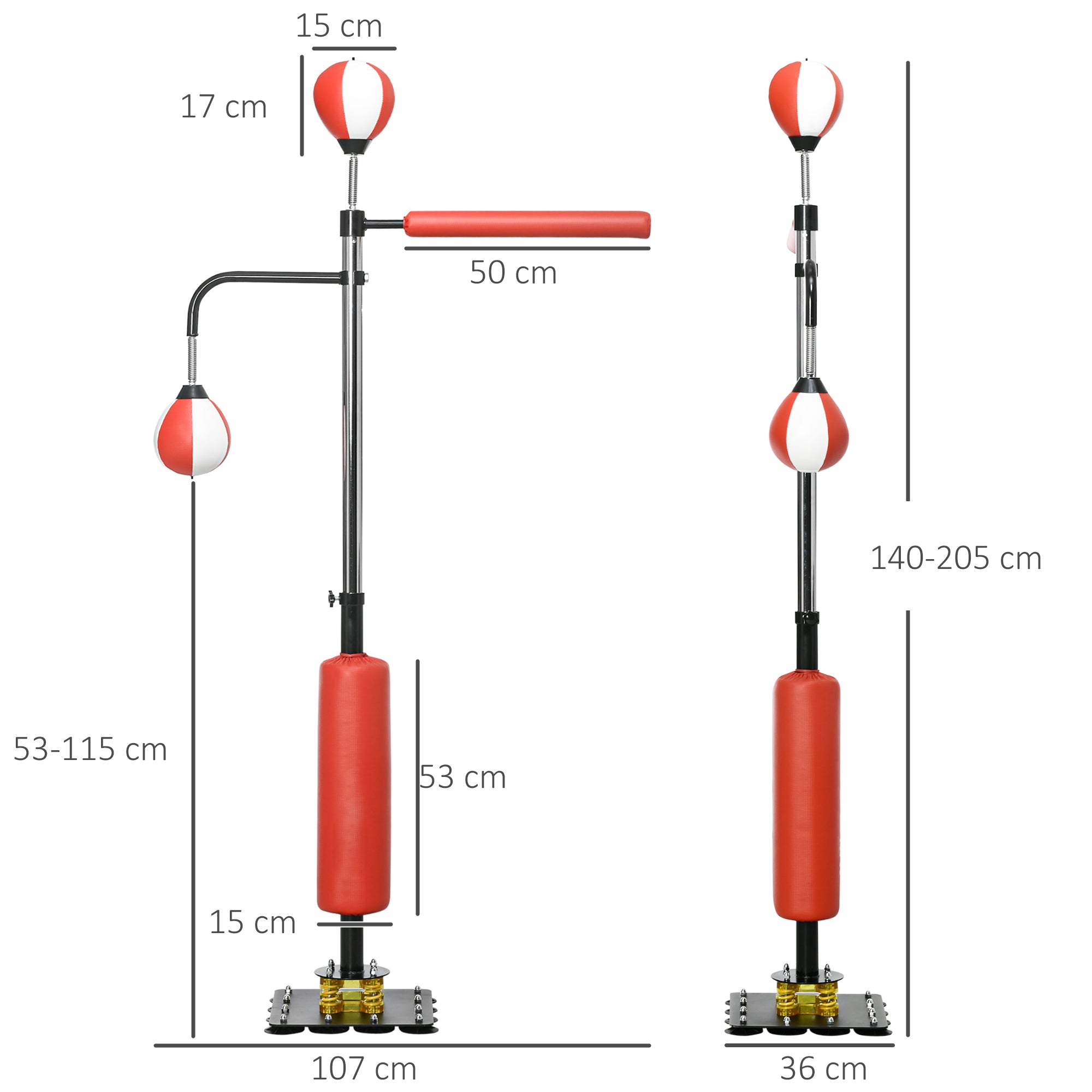 SPORTNOW Freestanding Punching Bag 140-205cm Inflatable Stand Punching Bag with Pump, Suction Cup 2 Reflex Balls Punching Ball Set Adjustable Height Kickboxing Bag Boxing Trainer for Adults Teenagers Strength Training