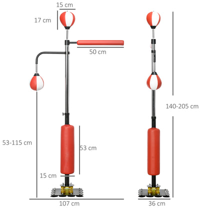 SPORTNOW Freestanding Punching Bag 140-205cm Inflatable Stand Punching Bag with Pump, Suction Cup 2 Reflex Balls Punching Ball Set Adjustable Height Kickboxing Bag Boxing Trainer for Adults Teenagers Strength Training