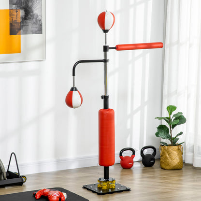 SPORTNOW Freestanding Punching Bag 140-205cm Inflatable Stand Punching Bag with Pump, Suction Cup 2 Reflex Balls Punching Ball Set Adjustable Height Kickboxing Bag Boxing Trainer for Adults Teenagers Strength Training