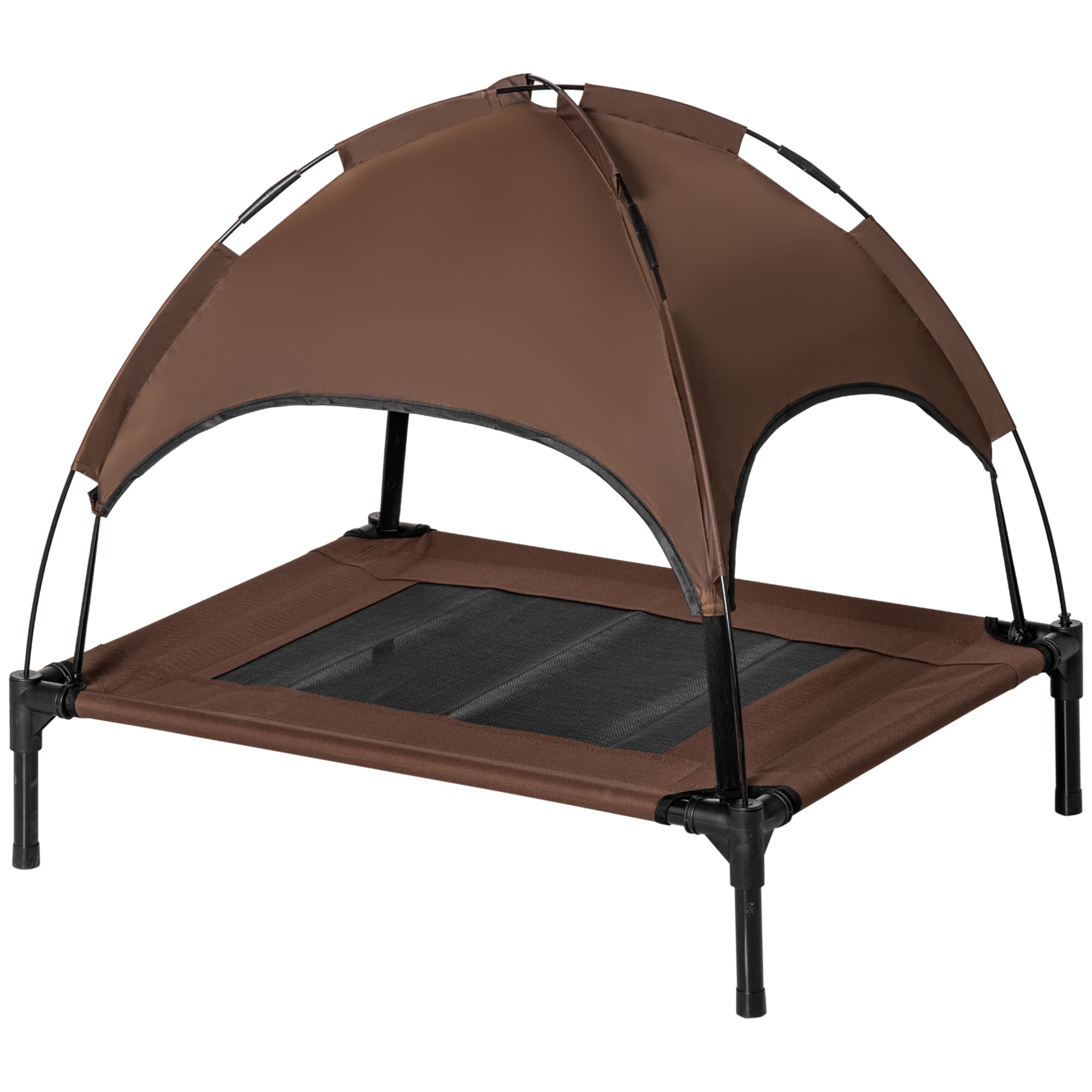 Elevated Dog Bed with Canopy, Pet Bed, Outdoor Dog Cot with Roof, Breathable, Taft Fabric for Camping Coffee 76 x 61 x 73 cm