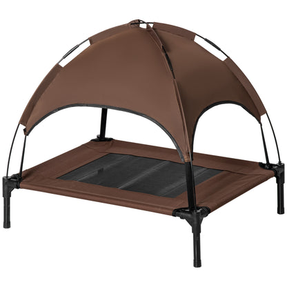 Elevated Dog Bed with Canopy, Pet Bed, Outdoor Dog Cot with Roof, Breathable, Taft Fabric for Camping Coffee 76 x 61 x 73 cm