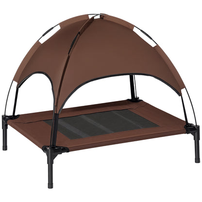 Elevated Dog Bed with Canopy, Pet Bed, Outdoor Dog Cot with Roof, Breathable, Taft Fabric for Camping Coffee 76 x 61 x 73 cm
