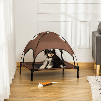 Elevated Dog Bed with Canopy, Pet Bed, Outdoor Dog Cot with Roof, Breathable, Taft Fabric for Camping Coffee 76 x 61 x 73 cm