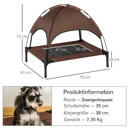 Elevated Dog Bed with Canopy, Pet Bed, Outdoor Dog Cot with Roof, Breathable, Taft Fabric for Camping Coffee 76 x 61 x 73 cm