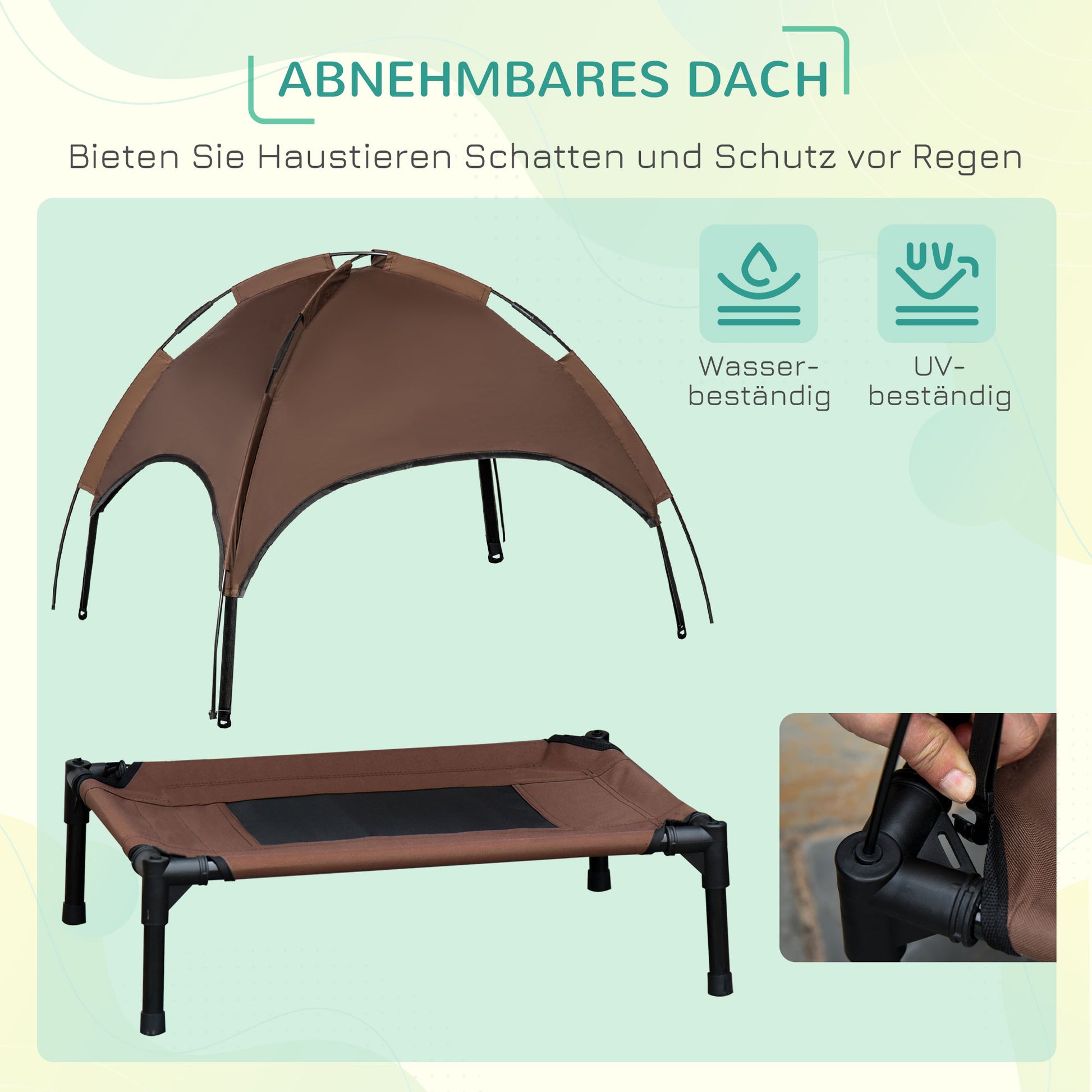 Elevated Dog Bed with Canopy, Pet Bed, Outdoor Dog Cot with Roof, Breathable, Taft Fabric for Camping Coffee 76 x 61 x 73 cm