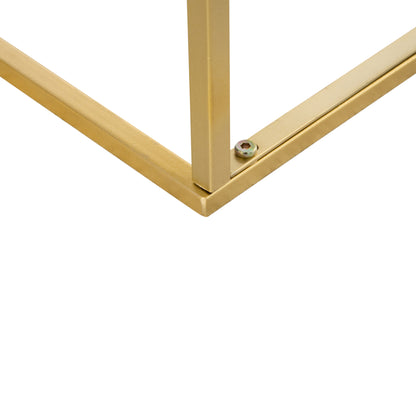 Coffee Table for Living Room and Garden, Low Table in Metal with Marble Effect Finish for Indoor and Outdoor, Gold Color