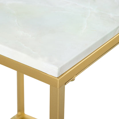 Coffee Table for Living Room and Garden, Low Table in Metal with Marble Effect Finish for Indoor and Outdoor, Gold Color