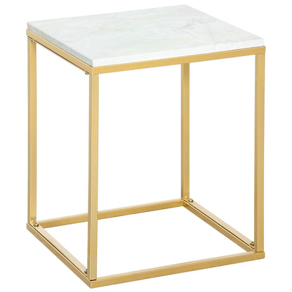 Coffee Table for Living Room and Garden, Low Table in Metal with Marble Effect Finish for Indoor and Outdoor, Gold Color