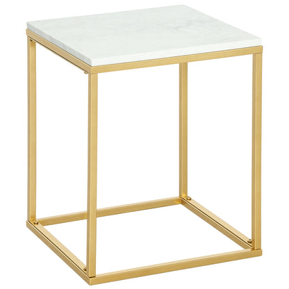 Coffee Table for Living Room and Garden, Low Table in Metal with Marble Effect Finish for Indoor and Outdoor, Gold Color