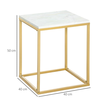 Coffee Table for Living Room and Garden, Low Table in Metal with Marble Effect Finish for Indoor and Outdoor, Gold Color