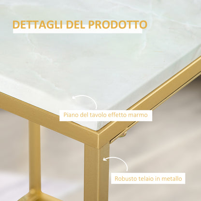 Coffee Table for Living Room and Garden, Low Table in Metal with Marble Effect Finish for Indoor and Outdoor, Gold Color