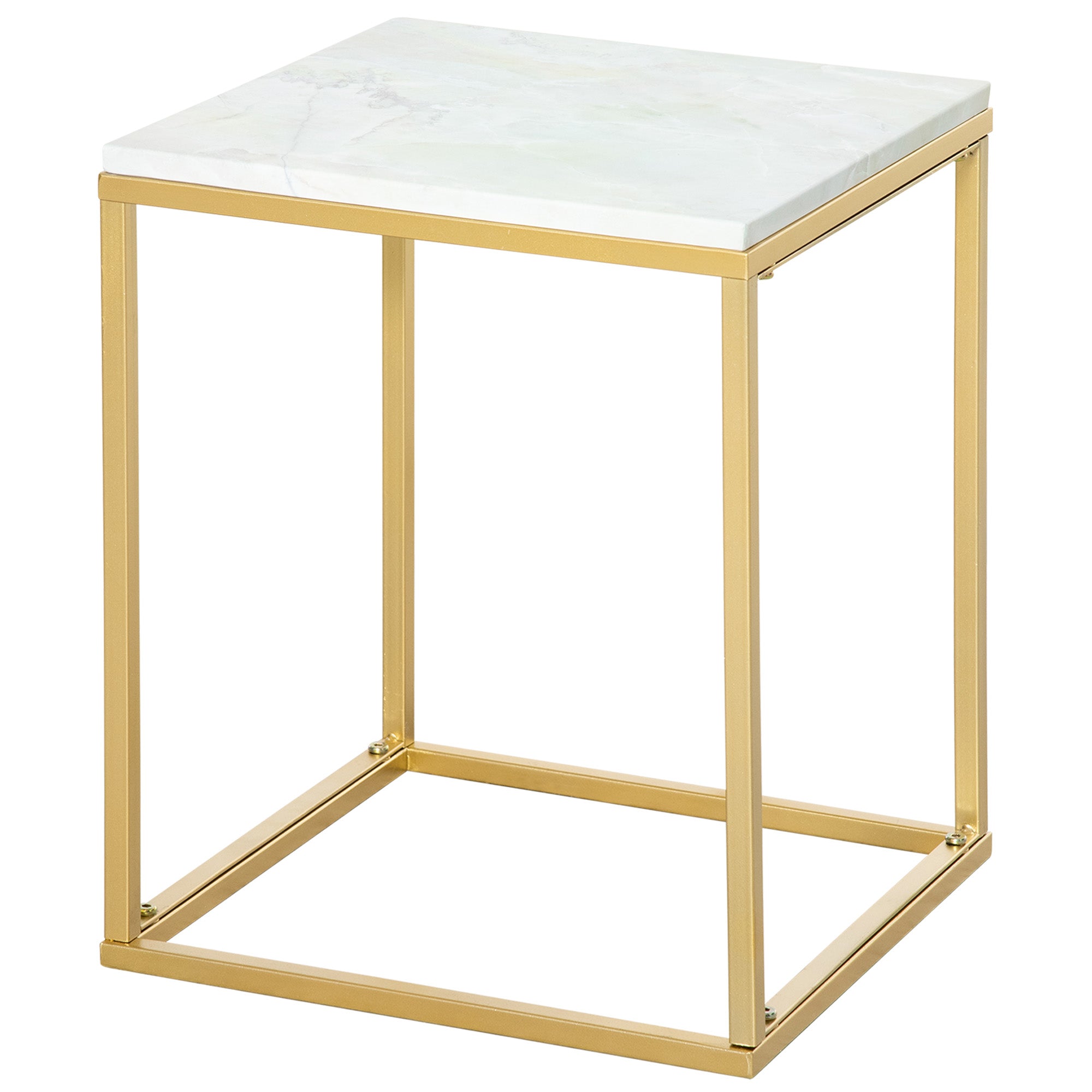 Coffee Table for Living Room and Garden, Low Table in Metal with Marble Effect Finish for Indoor and Outdoor, Gold Color