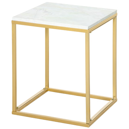 Coffee Table for Living Room and Garden, Low Table in Metal with Marble Effect Finish for Indoor and Outdoor, Gold Color