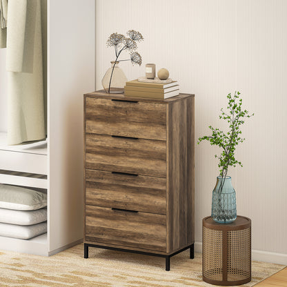 Cómoda de 4 Cajones Cómoda para Dormitorio Alta con Tiradores Metálicos Cajonera Estrecha para Salón Pasillo 62x35x105 cm Natural