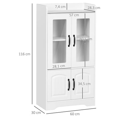 Living Room Display Cabinet Bookcase with Glass Doors Adjustable Shelf and Soft-Close Hinges for Study Home Office Bedroom 60x30x116 cm White