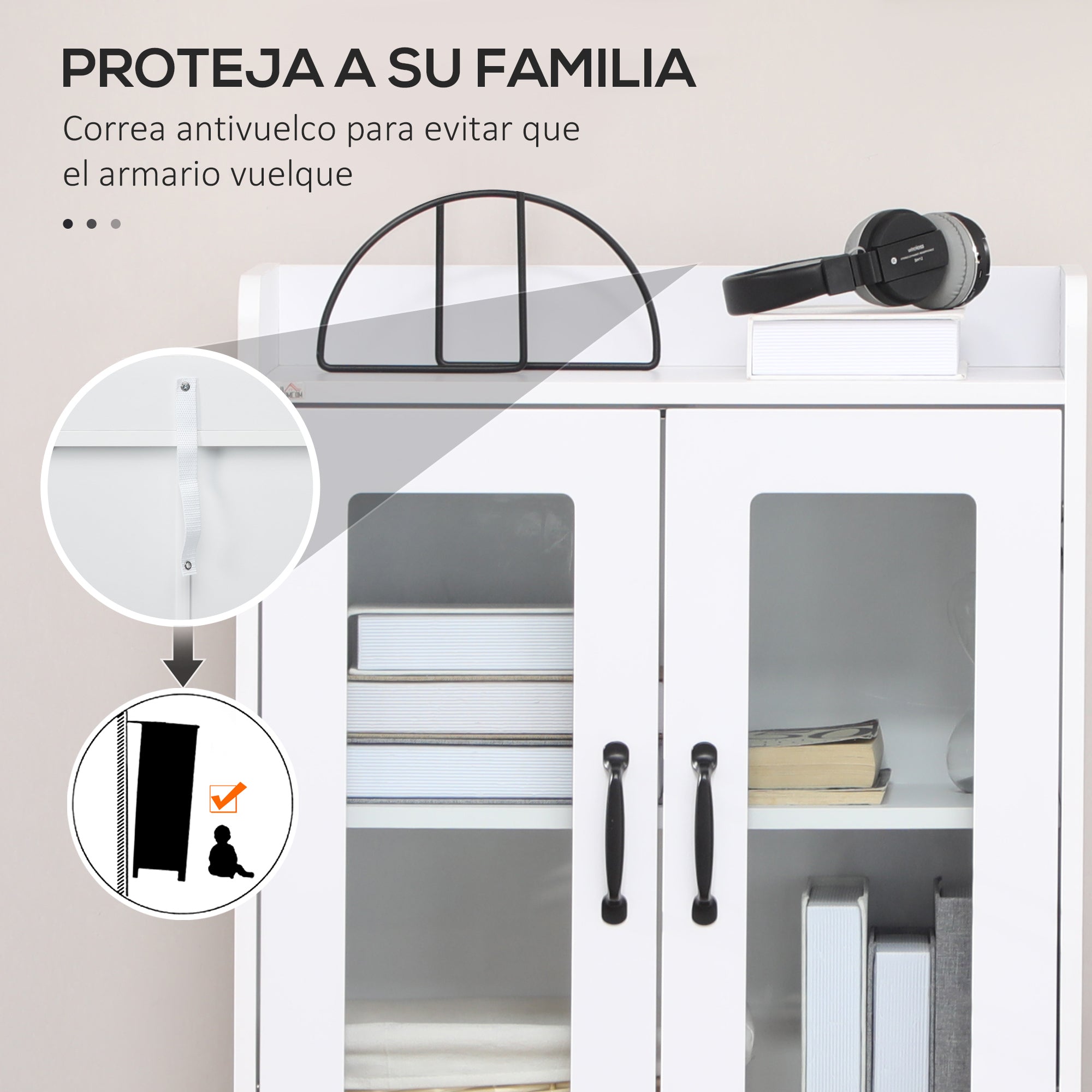 Living Room Display Cabinet Bookcase with Glass Doors Adjustable Shelf and Soft-Close Hinges for Study Home Office Bedroom 60x30x116 cm White
