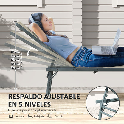 Pack of 2 Garden Loungers Outdoor Foldable Reclining Sun Loungers in 5 Positions with Metal Frame and Breathable Mesh Seat for Beach Pool 164x54x84 cm Cream