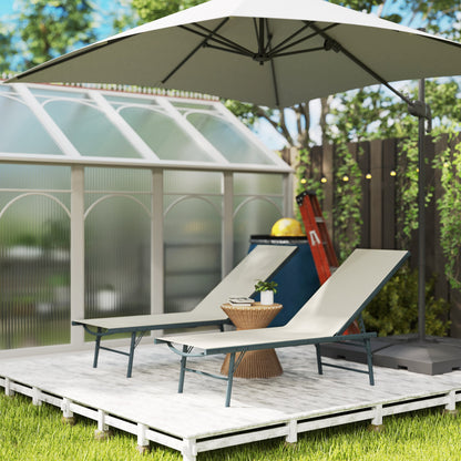 Pack of 2 Garden Loungers Outdoor Foldable Reclining Sun Loungers in 5 Positions with Metal Frame and Breathable Mesh Seat for Beach Pool 164x54x84 cm Cream