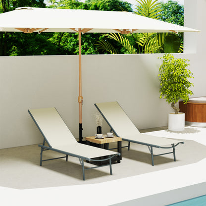 Pack of 2 Garden Loungers Outdoor Foldable Reclining Sun Loungers in 5 Positions with Metal Frame and Breathable Mesh Seat for Beach Pool 164x54x84 cm Cream