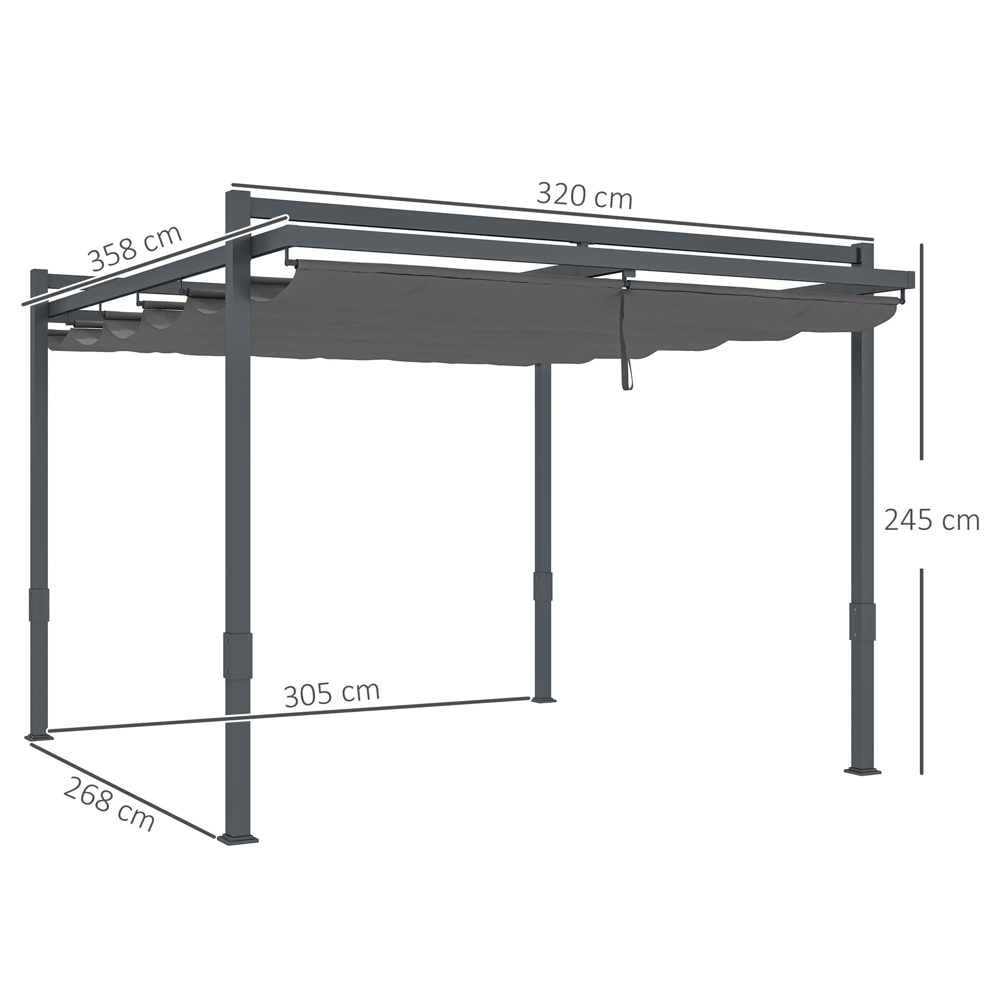 Pergola Pavilion approx. 3.5x3m Aluminum Stable Winterproof Sun Protection with Adjustable Sliding Roof Freestanding Garden Pavilion Patio Cover Canopy for Garden Balcony Gray